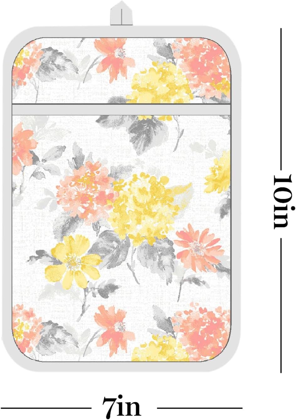 Amber Floral Oven Mitt & Pot Holder Set 2-Pack, Yellow/Coral, OM: 7"x13" & PH: 7"x10"