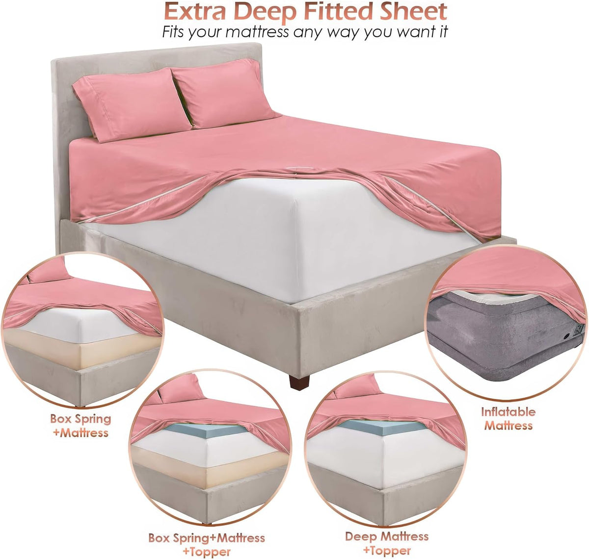 Extra Deep Pocket Queen Sheet Set, Pink Clay