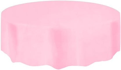 Round Plastic Tablecloth, 84", Light Pink