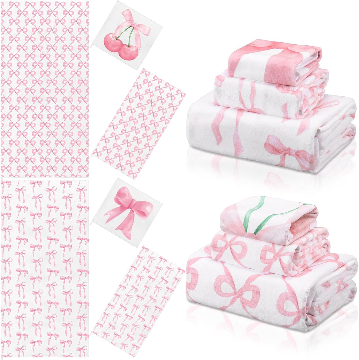 6 Pack Pink Bow Bathroom Towels Set Cute Beach Towel