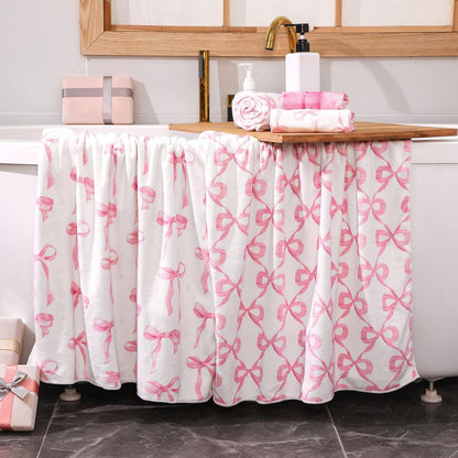 6 Pack Pink Bow Bathroom Towels Set Cute Beach Towel