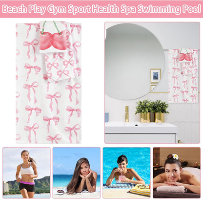6 Pack Pink Bow Bathroom Towels Set Cute Beach Towel