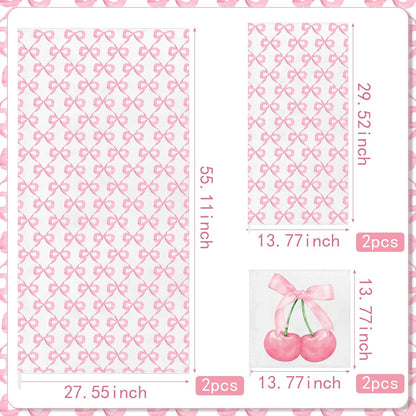 6 Pack Pink Bow Bathroom Towels Set Cute Beach Towel