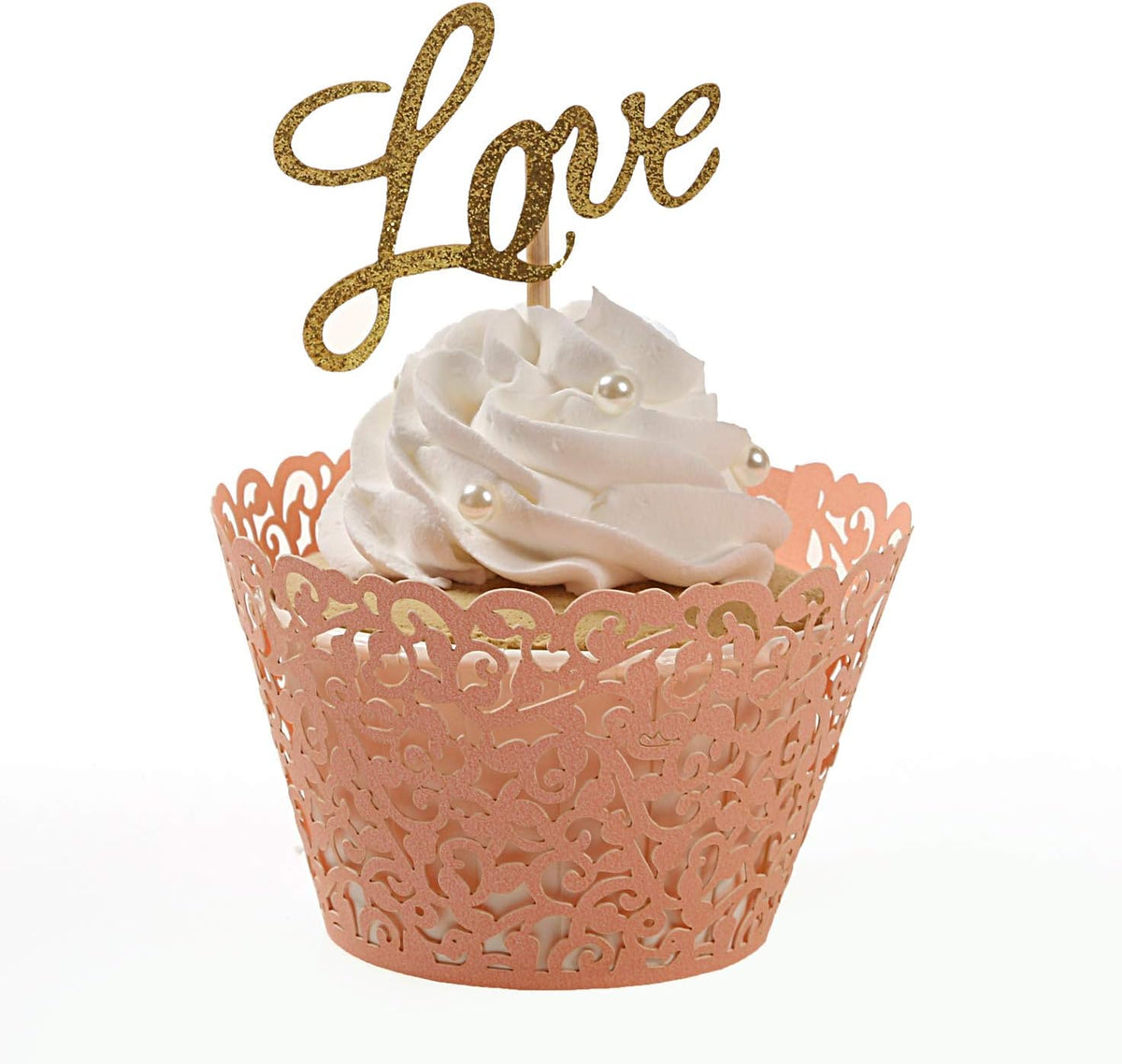 Pack of 120 Cupcake Wrappers Artistic Bake Cake Paper Cups Vine Designed Laser Cut Cupcake Wraps Baking Cup Muffin Case Trays for Wedding Baby Shower Party Birthday Decoration (120, Pink)