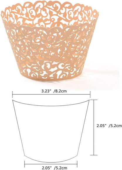 Pack of 120 Cupcake Wrappers Artistic Bake Cake Paper Cups Vine Designed Laser Cut Cupcake Wraps Baking Cup Muffin Case Trays for Wedding Baby Shower Party Birthday Decoration (120, Pink)