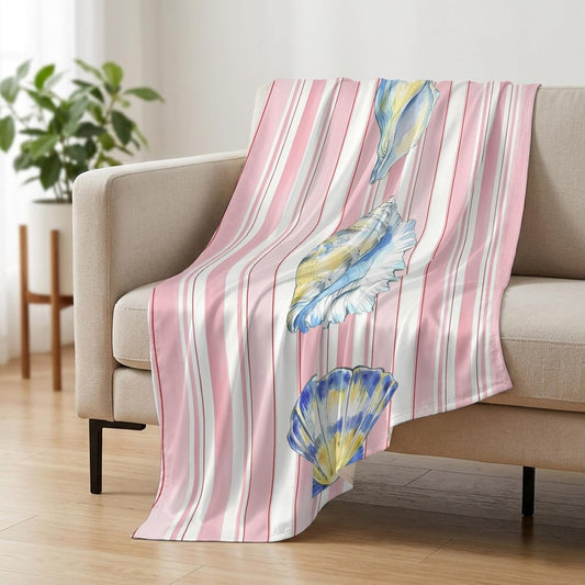 Cooling Blanket 30"x40", Watercolor Marine Conch Pink Stripe Summer Cooling Blanket Breathable Lightweight Ice Blankets Summer Ocean Theme Blankets for Night Sweats
