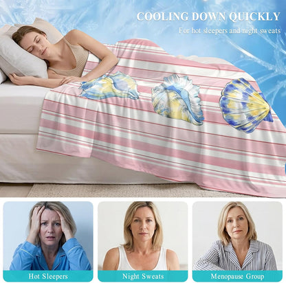Cooling Blanket 30"x40", Watercolor Marine Conch Pink Stripe Summer Cooling Blanket Breathable Lightweight Ice Blankets Summer Ocean Theme Blankets for Night Sweats