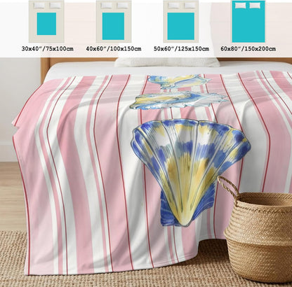 Cooling Blanket 30"x40", Watercolor Marine Conch Pink Stripe Summer Cooling Blanket Breathable Lightweight Ice Blankets Summer Ocean Theme Blankets for Night Sweats