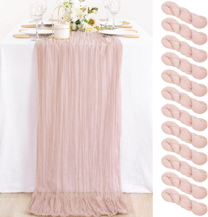 12 Pack Pink Table Runner 10ft Rustic Gauze Cheesecloth Table Decor