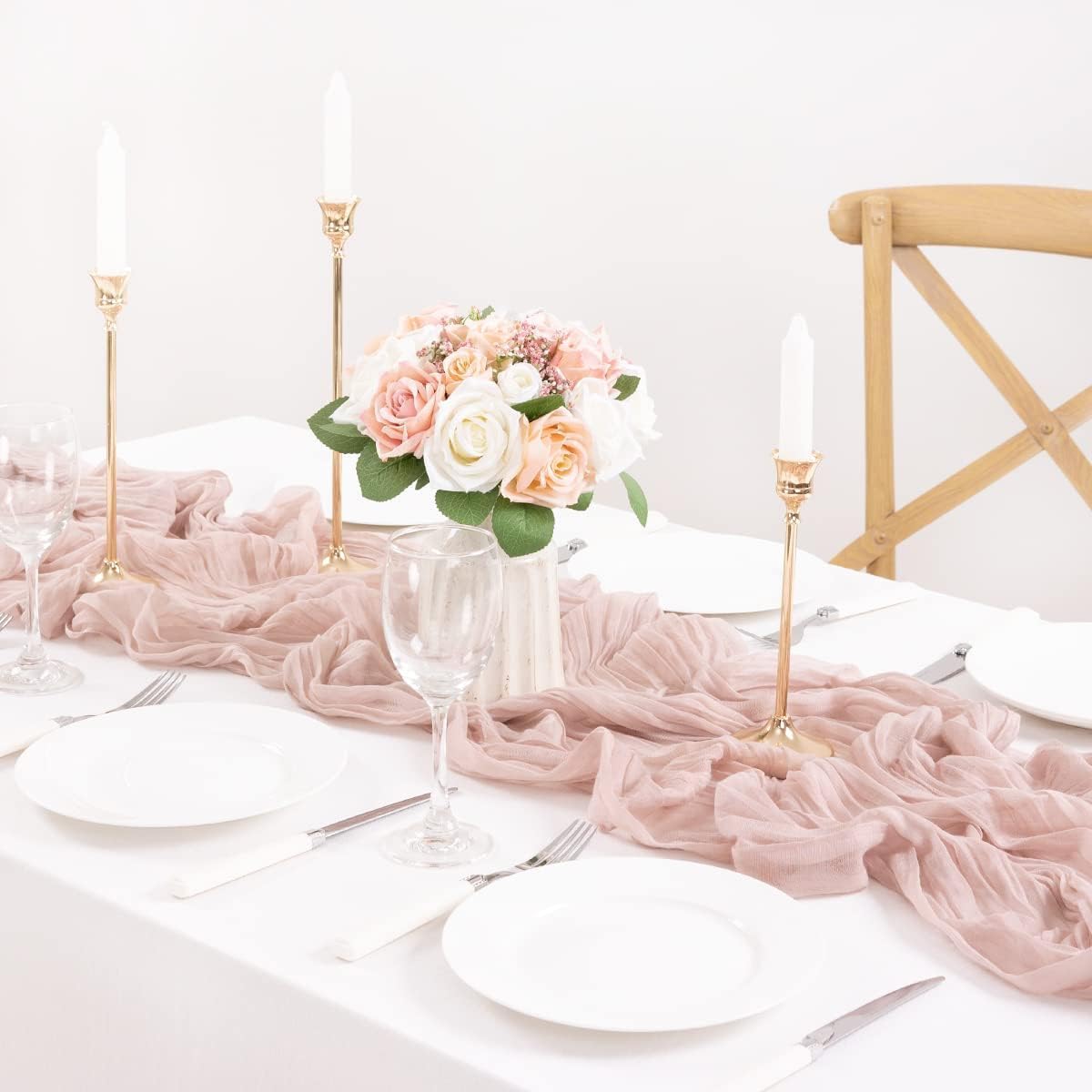 12 Pack Pink Table Runner 10ft Rustic Gauze Cheesecloth Table Decor