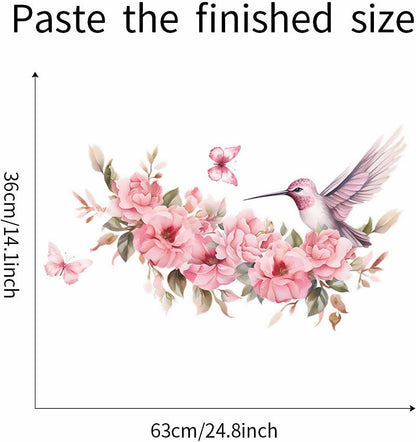 Pink Hummingbird Butterflies Wall Stickers Floral Art Wall Decals