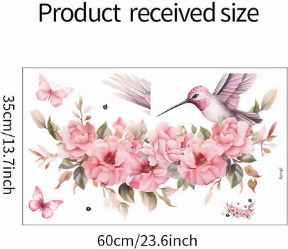 Pink Hummingbird Butterflies Wall Stickers Floral Art Wall Decals