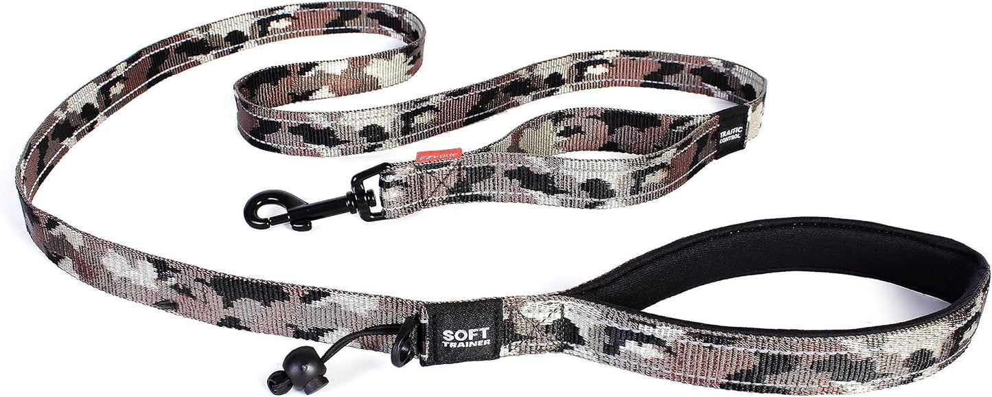 EzyDog Soft Trainer Dog Leash with Traffic Control Handle - Reflective Stitching for Nighttime Safety and Superior Strength and Comfortability for Training Large to Medium Dogs (72”, Green Camo)