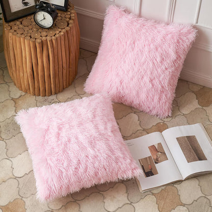 Plush Decorative Throw Pillow Covers Pink 16x16 Inch Pack of 2