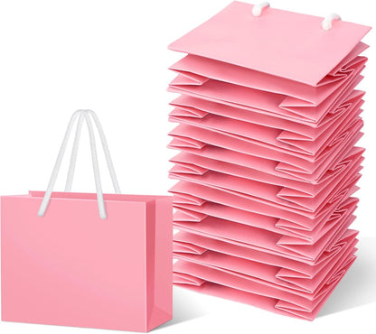 24 Pcs Pink Mini Gift Bags with Handle Gift Card Bags Bulk Extra Small Paper Party Favor Boxes Tiny for Mother's Day Wedding Baby Shower Birthday Wrapping Supplies, 4.7 x 3.9 x 2.3 Inch