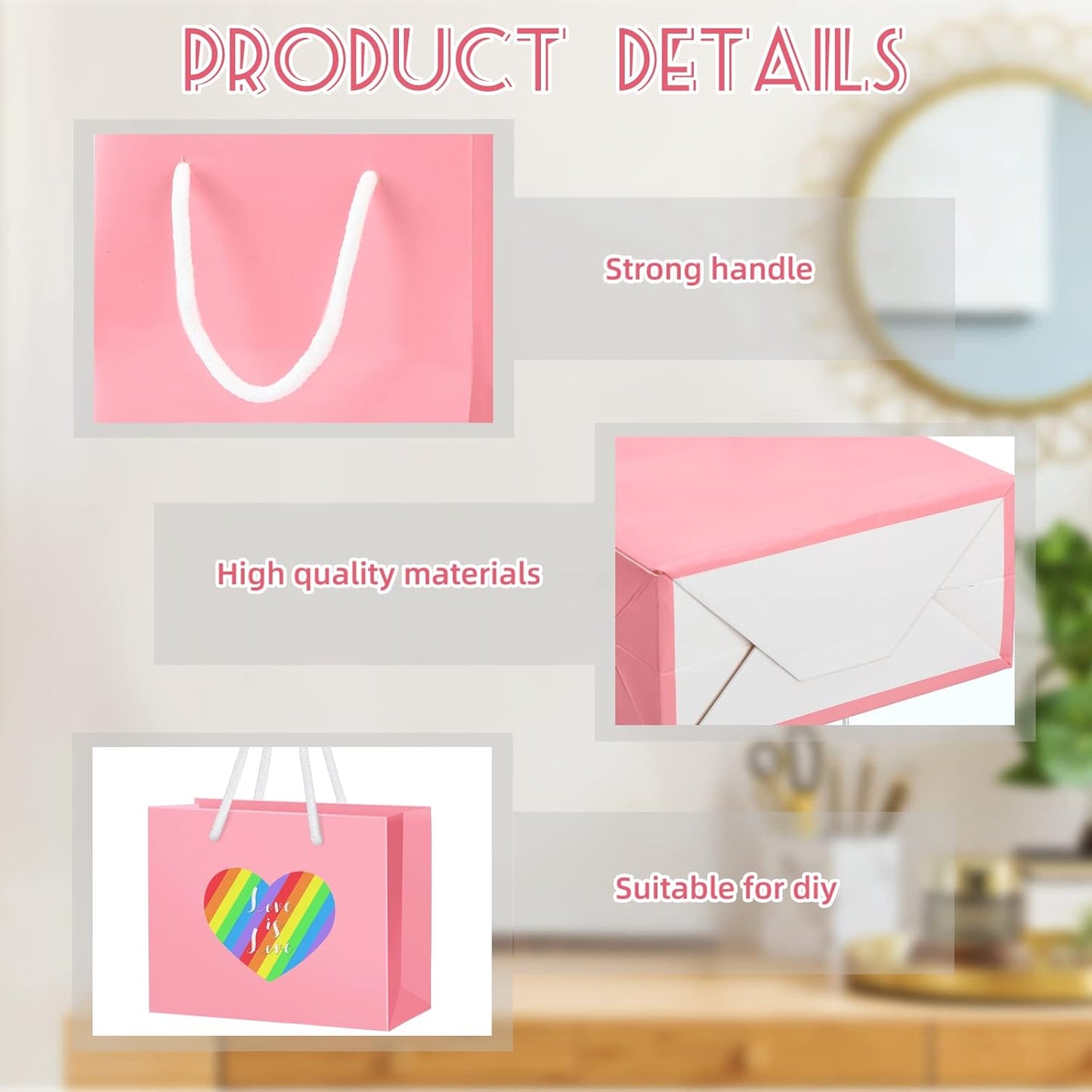 24 Pcs Pink Mini Gift Bags with Handle Gift Card Bags Bulk Extra Small Paper Party Favor Boxes Tiny for Mother's Day Wedding Baby Shower Birthday Wrapping Supplies, 4.7 x 3.9 x 2.3 Inch