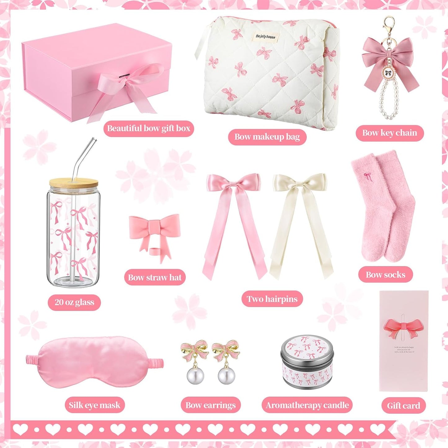 Pink Bow Gift Baskets for Teen Girls, Women Trendy Stuff Coquette Bow Teen Girl Birthday Self Care Box Gift for Her, Sister Friend Women Sweet 16th 18th 21st Box