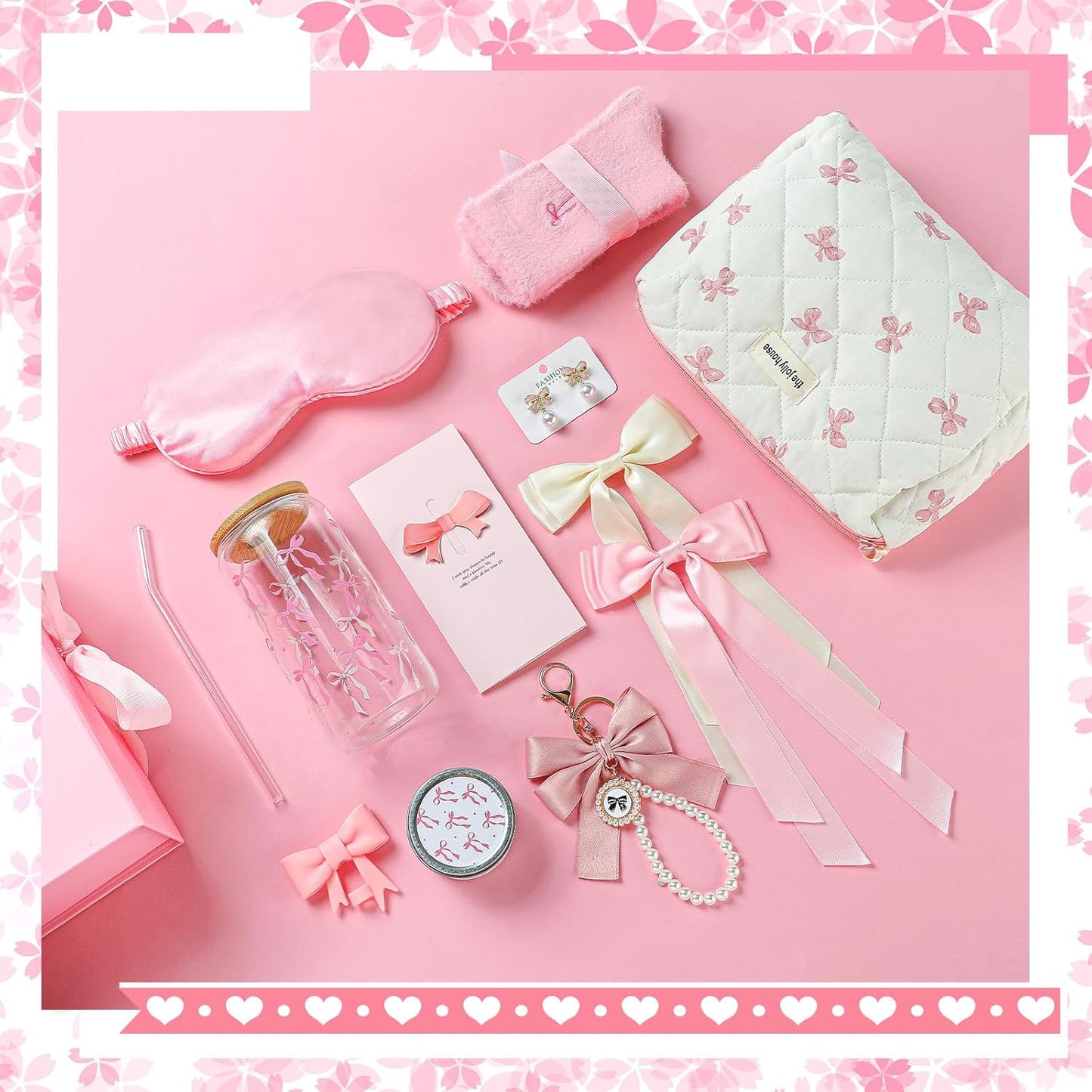 Pink Bow Gift Baskets for Teen Girls, Women Trendy Stuff Coquette Bow Teen Girl Birthday Self Care Box Gift for Her, Sister Friend Women Sweet 16th 18th 21st Box