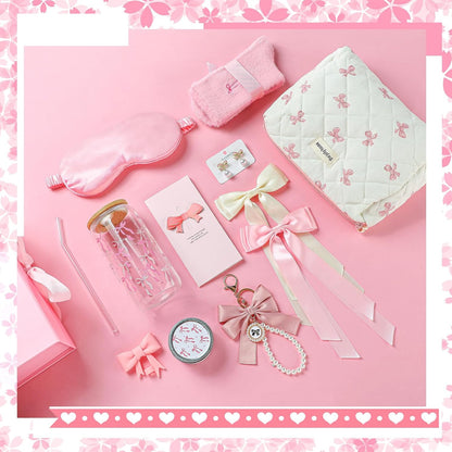 Pink Bow Gift Baskets for Teen Girls, Women Trendy Stuff Coquette Bow Teen Girl Birthday Self Care Box Gift for Her, Sister Friend Women Sweet 16th 18th 21st Box