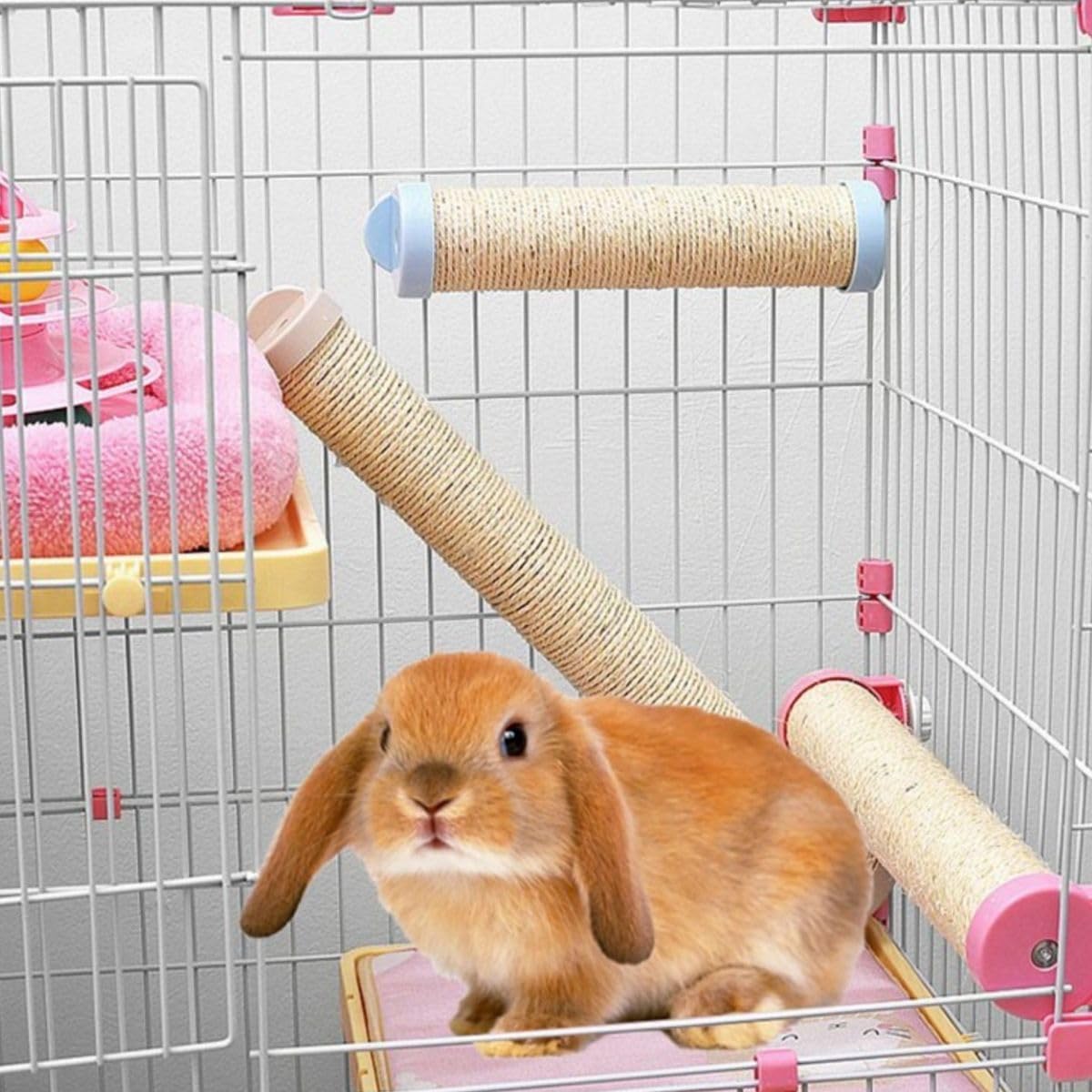 Rabbit Scratching Posts Cage - Rabbit Scratching Pole Designed for Cage Bunny Scratcher Sisal (Pink)