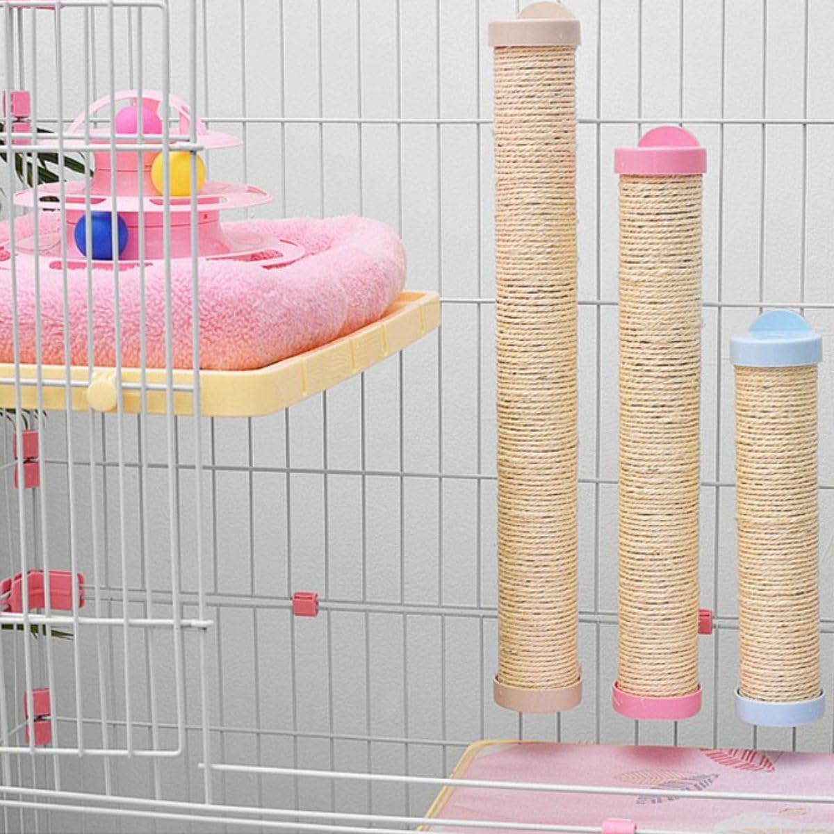 Rabbit Scratching Posts Cage - Rabbit Scratching Pole Designed for Cage Bunny Scratcher Sisal (Pink)