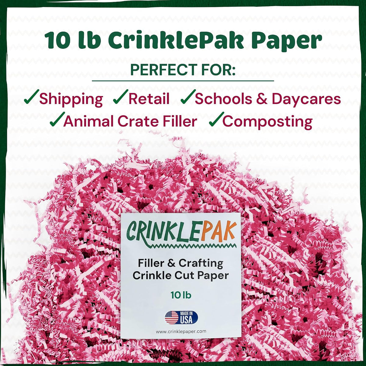 10 LB Pink Crinkle Paper Shred – USA Made Gift Basket Filler for Mother's Day, Weddings, Birthdays – Eco-Friendly Shredded Paper for Gift Wrap, Packaging & Small Business