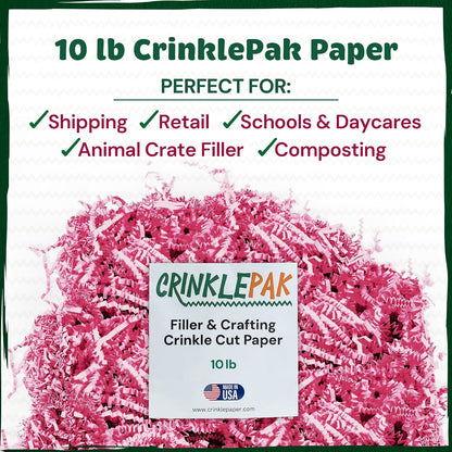10 LB Pink Crinkle Paper Shred – USA Made Gift Basket Filler for Mother's Day, Weddings, Birthdays – Eco-Friendly Shredded Paper for Gift Wrap, Packaging & Small Business