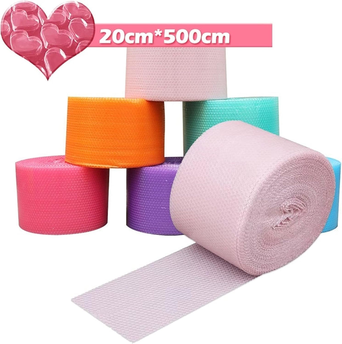 5m x 20cm Pink Heart Bubble Cushioning Wrap Roll, Shockproof Protective Packaging Film for Gifts, Wedding Decoration (Light Pink)