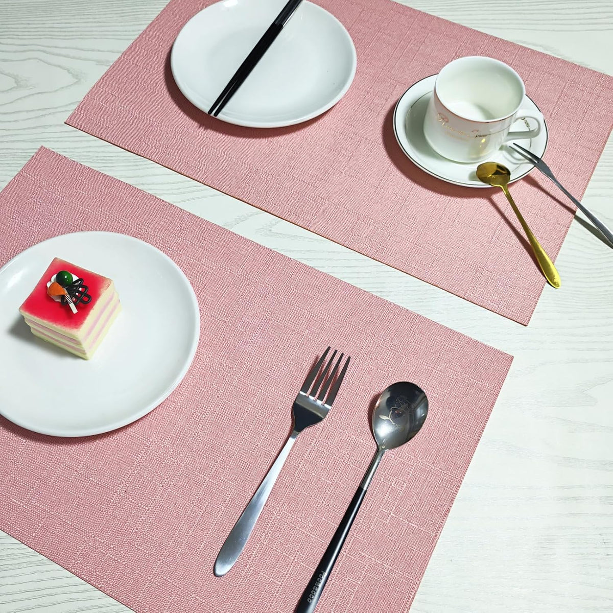 Placemats Set of 4 for Dining Table, Placemats with Embroidery, Table Mats for Dining Table 12"x18"（Pink