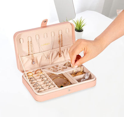 Small Jewelry Box for Women Girls, PU Leather Travel Jewelry Case, Portable Jewelry Organizer Storage Holder Display for Ring Earrings Necklace Bracelet Bangle Men Kids Gift, Pink