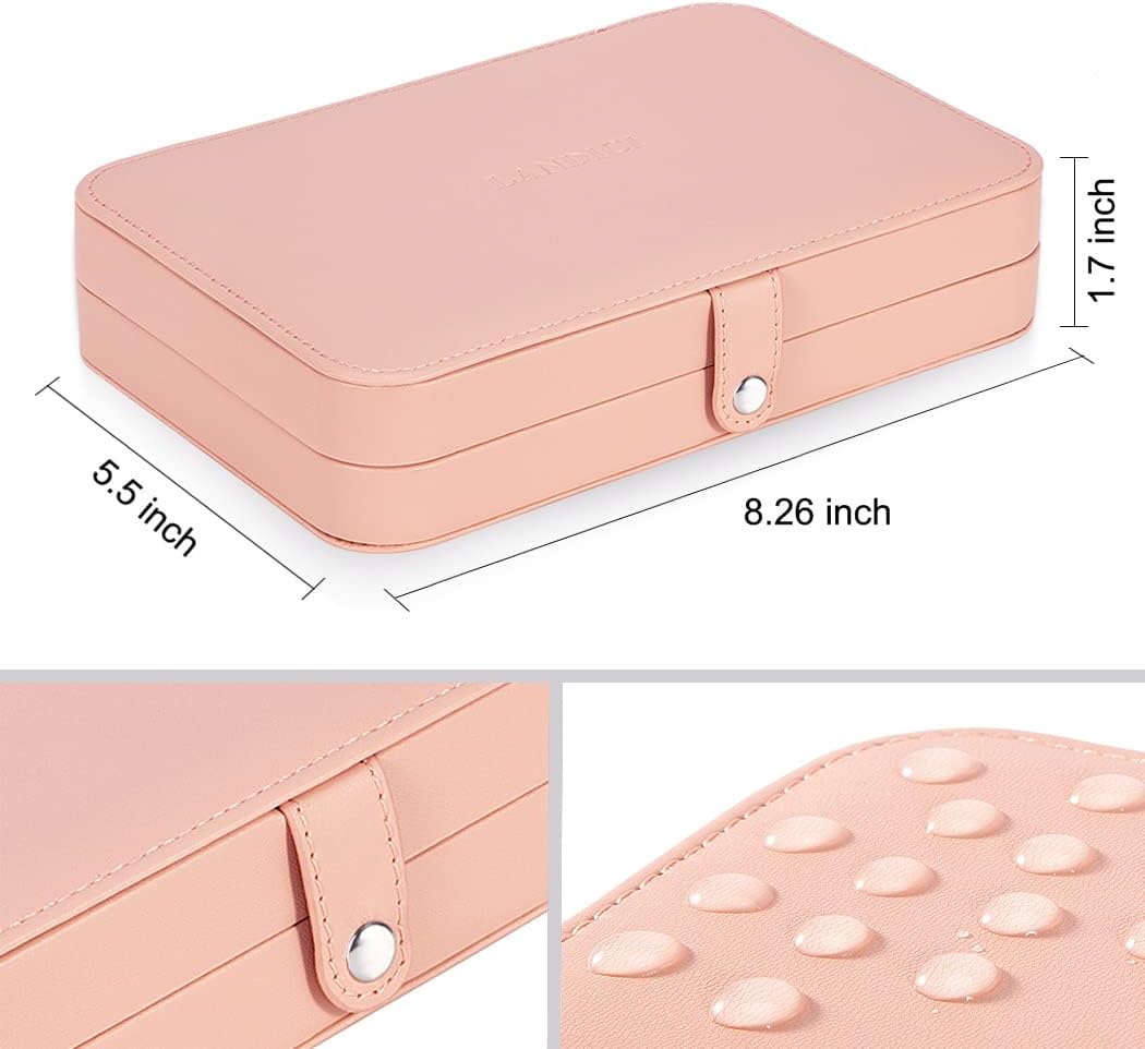 Small Jewelry Box for Women Girls, PU Leather Travel Jewelry Case, Portable Jewelry Organizer Storage Holder Display for Ring Earrings Necklace Bracelet Bangle Men Kids Gift, Pink