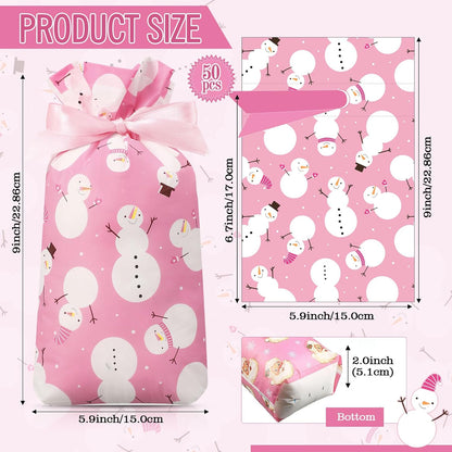 Pieces Pink Christmas Treat Bags Bulk - Snowman Snowflakes Santa Claus Plastic Xmas Bags for Winter Holiday Christmas Party Favors Goodie Candy Packing Supplies(48 Pcs)