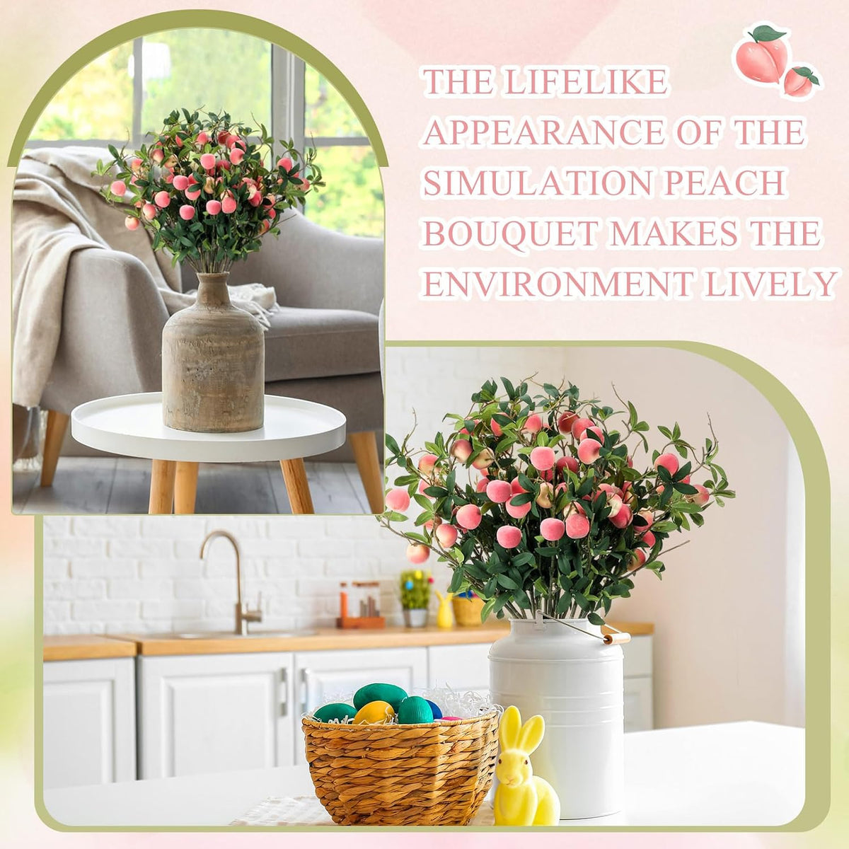 Daifunli 20 Pcs Artificial Peach Branches Fake Stem, 3 Peaches, 27.56 Inch