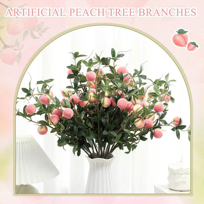 Daifunli 20 Pcs Artificial Peach Branches Fake Stem, 3 Peaches, 27.56 Inch