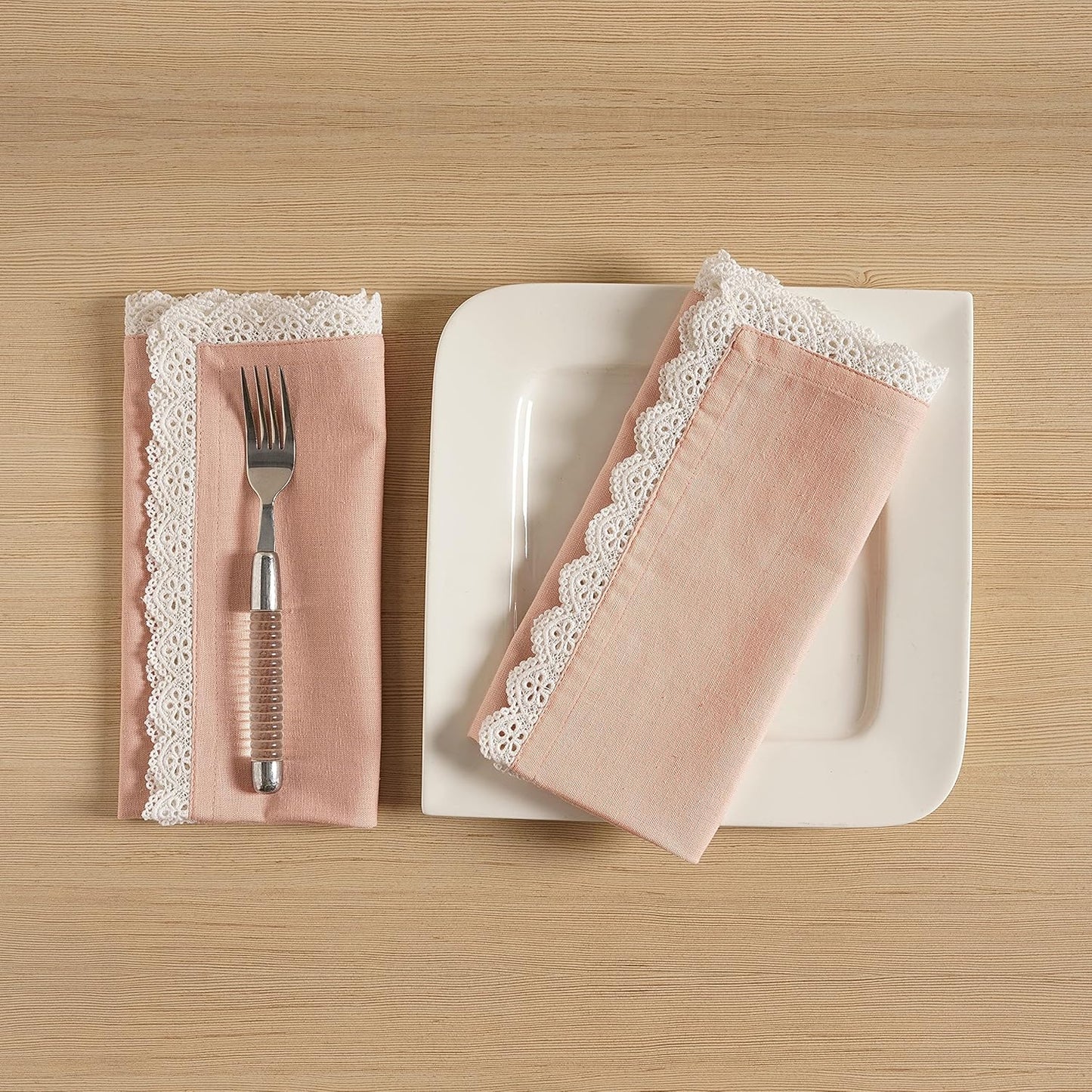 FINGERCRAFT Dinner Cloth Napkins Cotton 6 Pack Premium Quality Mitered Corners with Elegant Lace for Every Day Use Reataurant Wedding Christmas Napkins Cloth Good Absorbency 20in x 20in (Dusty Pink)