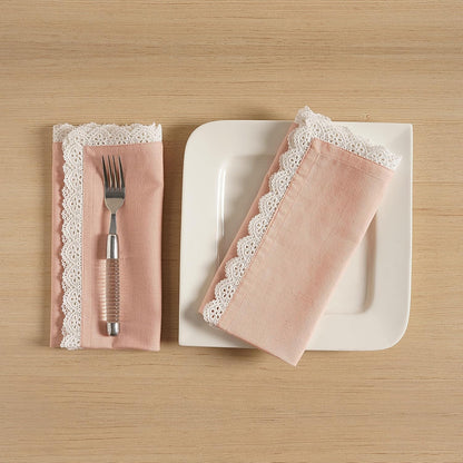 FINGERCRAFT Dinner Cloth Napkins Cotton 6 Pack Premium Quality Mitered Corners with Elegant Lace for Every Day Use Reataurant Wedding Christmas Napkins Cloth Good Absorbency 20in x 20in (Dusty Pink)