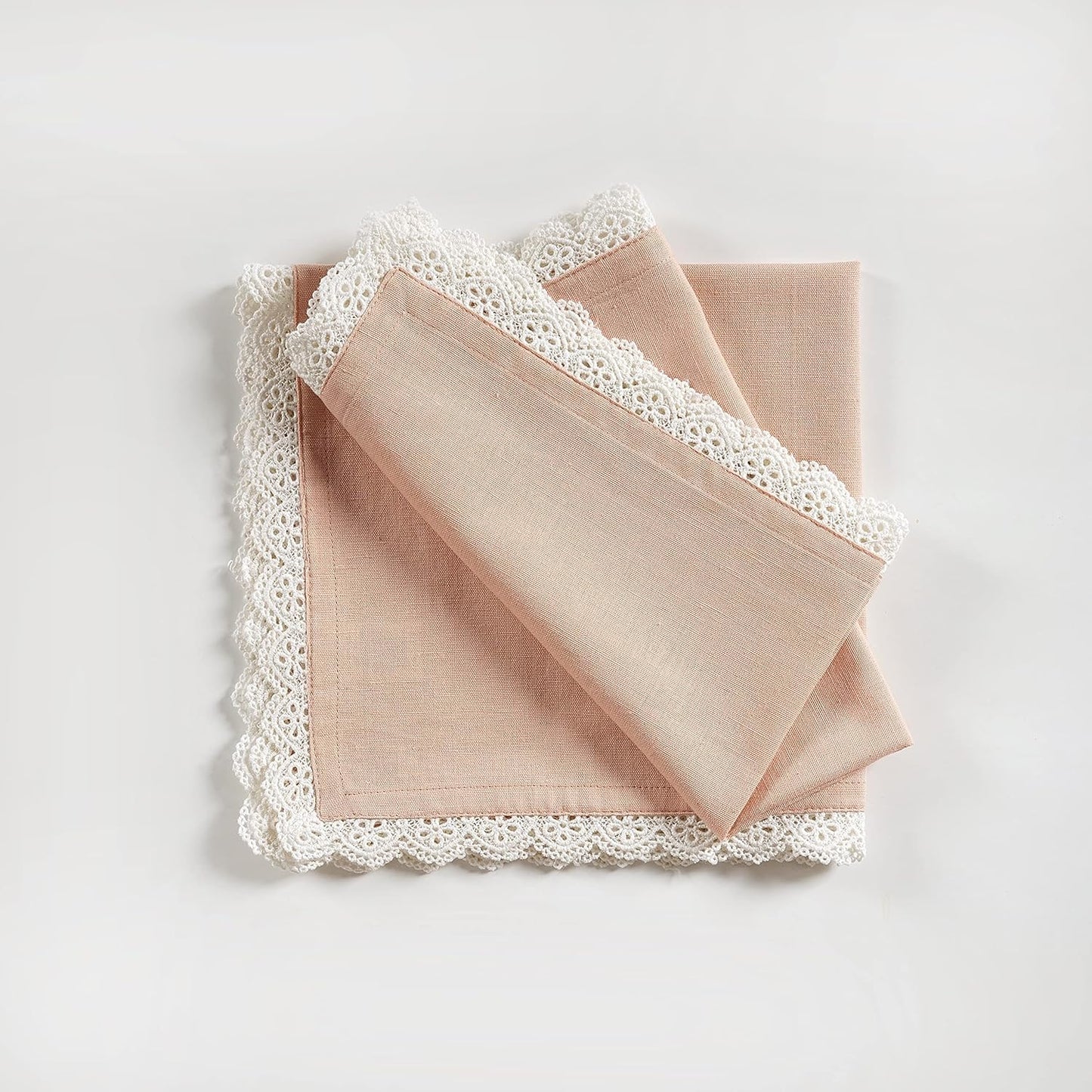 FINGERCRAFT Dinner Cloth Napkins Cotton 6 Pack Premium Quality Mitered Corners with Elegant Lace for Every Day Use Reataurant Wedding Christmas Napkins Cloth Good Absorbency 20in x 20in (Dusty Pink)