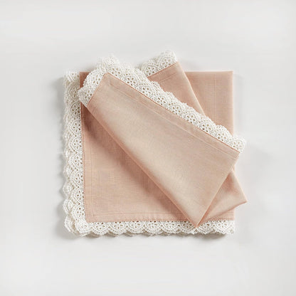 FINGERCRAFT Dinner Cloth Napkins Cotton 6 Pack Premium Quality Mitered Corners with Elegant Lace for Every Day Use Reataurant Wedding Christmas Napkins Cloth Good Absorbency 20in x 20in (Dusty Pink)