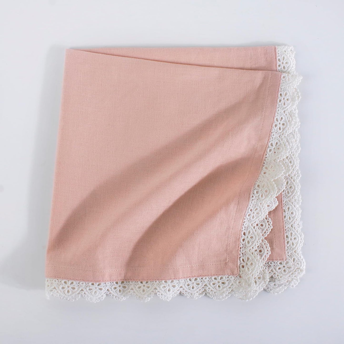 FINGERCRAFT Dinner Cloth Napkins Cotton 6 Pack Premium Quality Mitered Corners with Elegant Lace for Every Day Use Reataurant Wedding Christmas Napkins Cloth Good Absorbency 20in x 20in (Dusty Pink)