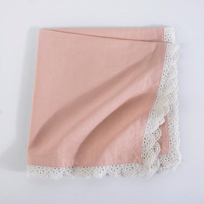 FINGERCRAFT Dinner Cloth Napkins Cotton 6 Pack Premium Quality Mitered Corners with Elegant Lace for Every Day Use Reataurant Wedding Christmas Napkins Cloth Good Absorbency 20in x 20in (Dusty Pink)