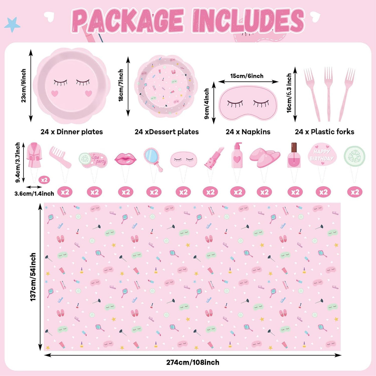 Pink Spa Party Decorations Sleepover Birthday Plates Tableware Tablecloth Set Makeup Banners Balloons Spa Theme Cake Toppers Hanging Swirls for Girls Women Slumber Pajama Party Supplies