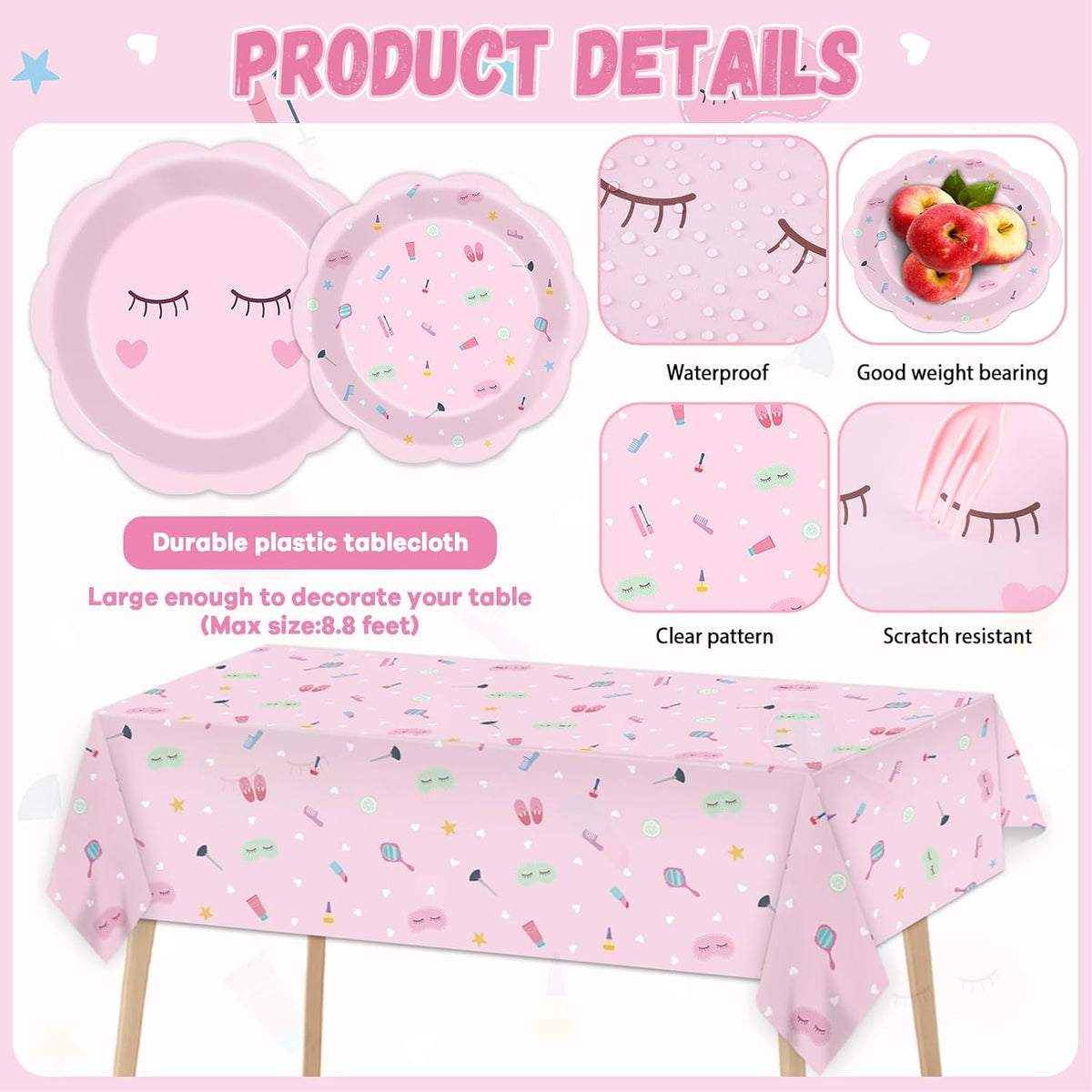 Pink Spa Party Decorations Sleepover Birthday Plates Tableware Tablecloth Set Makeup Banners Balloons Spa Theme Cake Toppers Hanging Swirls for Girls Women Slumber Pajama Party Supplies