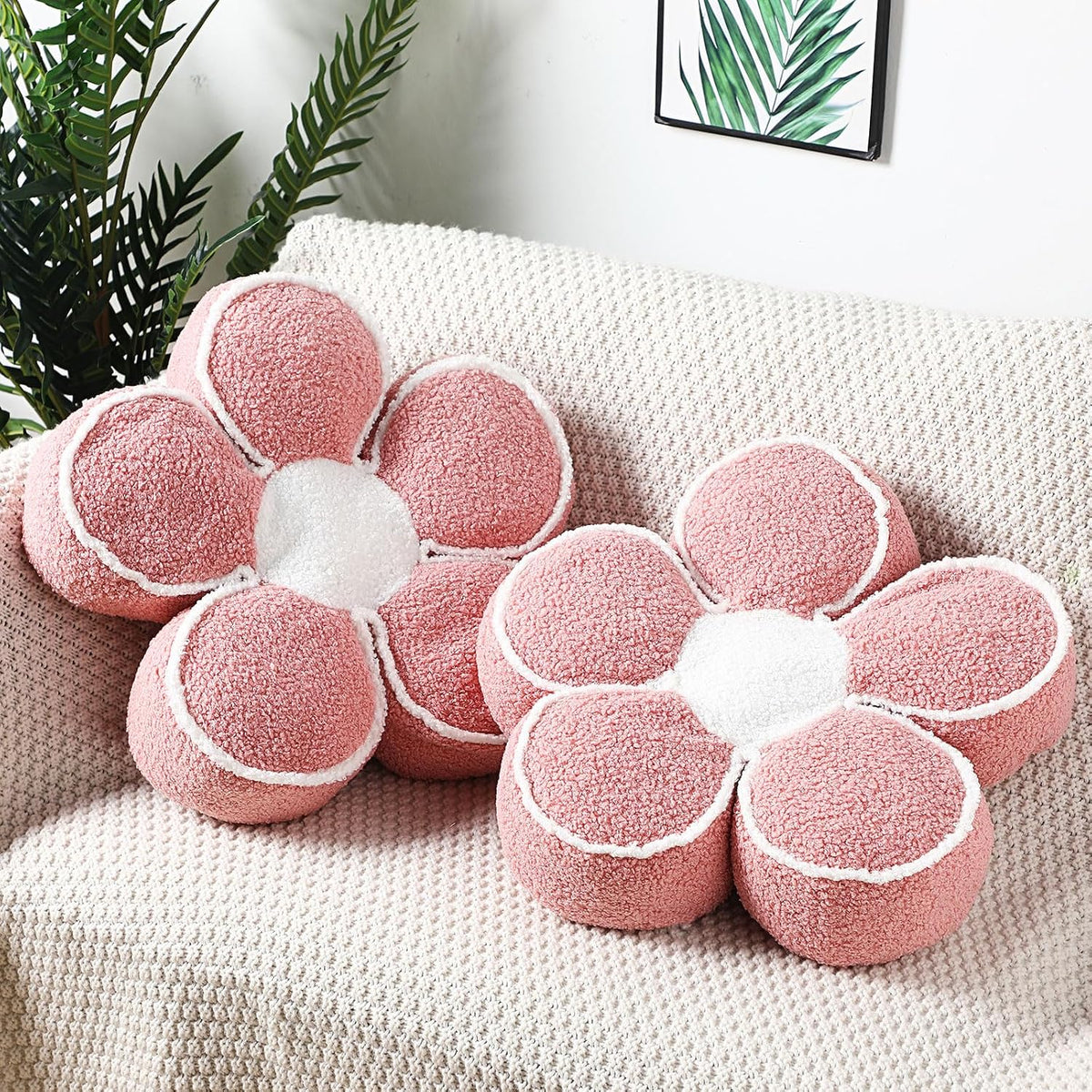 2 Pack Flower Pillows Cute Flower Shaped Pillows Daisy Pillow Throw Soft Floor Cushion for Living Room Bedroom Sofa Couch Winter Warm Decoration 15.7 Inch(Pink)