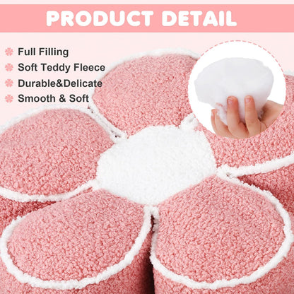 2 Pack Flower Pillows Cute Flower Shaped Pillows Daisy Pillow Throw Soft Floor Cushion for Living Room Bedroom Sofa Couch Winter Warm Decoration 15.7 Inch(Pink)