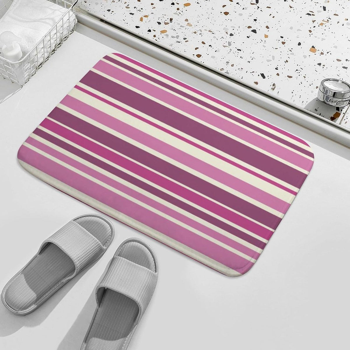 Pink Beige Stripes Bath Mat Rug 32x20, Ultra Soft Bathroom Rug, Non Slip and Absorbent Bath Rug Carpet for Bathroom Floor, Tub and Shower