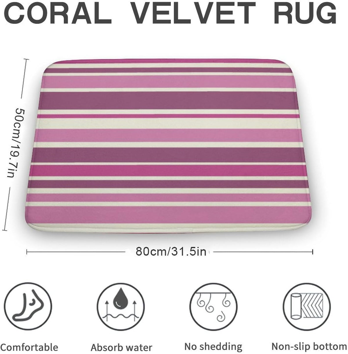Pink Beige Stripes Bath Mat Rug 32x20, Ultra Soft Bathroom Rug, Non Slip and Absorbent Bath Rug Carpet for Bathroom Floor, Tub and Shower