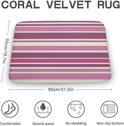 Pink Beige Stripes Bath Mat Rug 32x20, Ultra Soft Bathroom Rug, Non Slip and Absorbent Bath Rug Carpet for Bathroom Floor, Tub and Shower