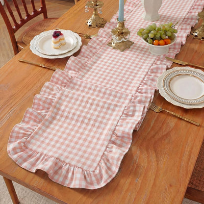 1 Pc Gingham Table Runner Light Pink, 118 X 13.8 Inch