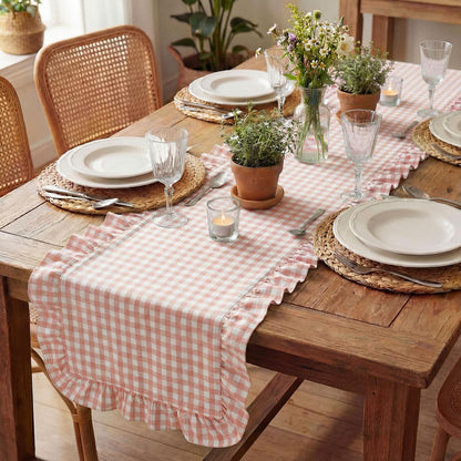 1 Pc Gingham Table Runner Light Pink, 118 X 13.8 Inch