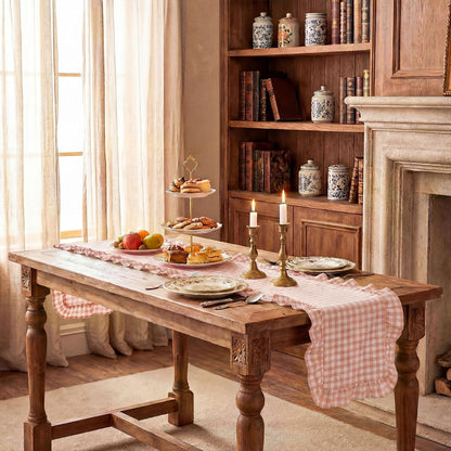 1 Pc Gingham Table Runner Light Pink, 118 X 13.8 Inch